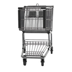 Empty metal shopping cart with two levels