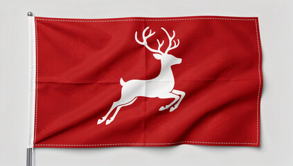 "Red Winter Flag with White Reindeer under Moonlit Sky"

