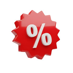 Red starburst discount tag with white percentage symbol