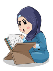 Little Muslim Girl Reading Quran book