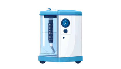 Cartoon medical oxygen concentrator with transparent water reservoir and gauge