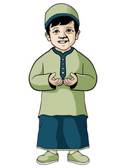 Smiling Muslim Boy in Prayer Pose