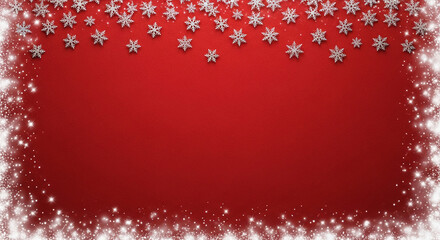 Red textured background with snowflake border, conveys festive winter holiday spirit and cheer. Showcase, free space for text or product presentation