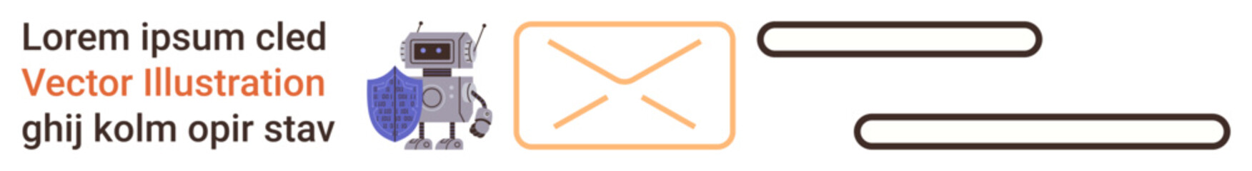 Cybersecurity, email protection, online communication, digital identity, data safety, secure messaging. ion of a robot holding a shield, an email icon and text fields. Cybersecurity and email