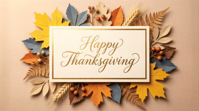 Thanksgiving greeting card with autumn leaves and frame