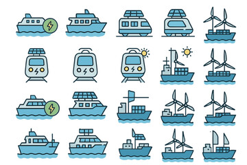 Different vehicles on water and land showing electric and renewable energy sources during daytime