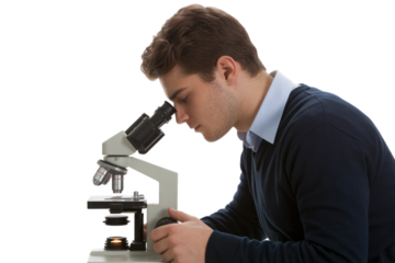 Scientist using a microscope isolated
