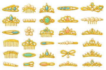 Various hair accessories displayed in different styles and colors on a simple background for decoration or fashion