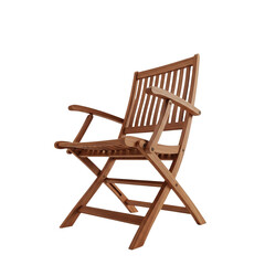 Rustic wooden folding chair with slatted seat and cross-braced frame