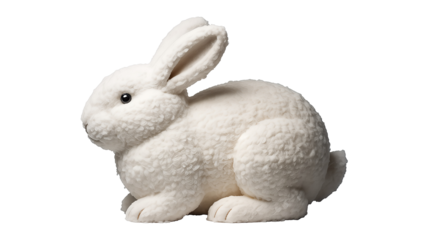 Cute White Fluffy Rabbit Figurine Isolated on White Background