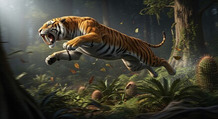 Ferocious Saber-Toothed Tiger Attack Scene: Prehistoric Predator 