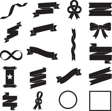 Unique Black Paper Ribbon Silhouettes  Flowing S-Ribbon and Sharp V-Tail Folded Banner  EPS File