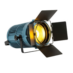 Professional Fresnel stage light with blue housing and adjustable barn doors