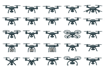 Collection of various drone models arranged in a grid for comparison