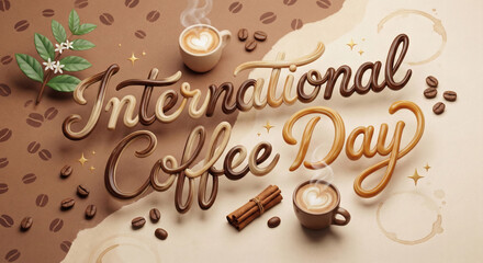 Celebrating international coffee day with a warm cup and coffee beans