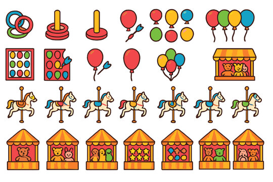 Colorful carnival games and decorations at a fun fair for all ages during daytime - Powered by Adobe