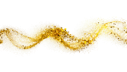 A swirling, glowing golden trail of glitter and particles against a stark black background