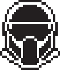 Pixel art black futuristic helmet icon with prominent visor and strong outline