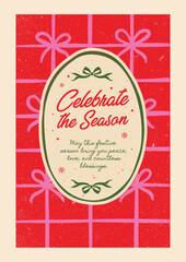 Distressed Texture Holiday Poster with Hand Drawn Wrapping Paper Background