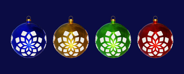 Set of 4 Christmas Ornaments with Snowflake Cutouts 3D Render