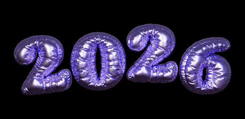 2026 Purple Foil Balloon Number 3D Render Isolated