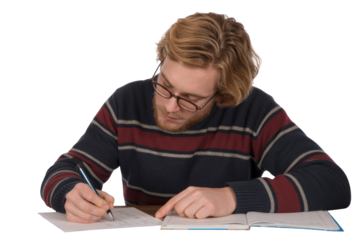 Student Doing Homework with Transparent Background