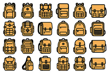 Collection of different backpack designs with various styles and shapes displayed in a grid format for educational purposes