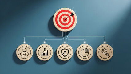 Business Strategy Target Goal Success Growth Blue Background Copy Space