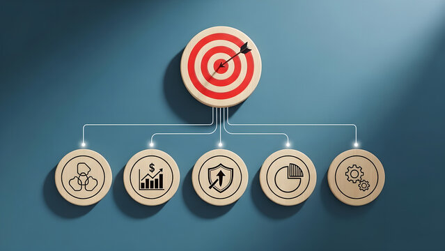 Business Strategy Target Goal Success Growth Blue Background Copy Space - Powered by Adobe