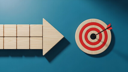 Arrow Target Goal Strategy Wooden Blue Copy Space