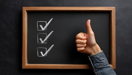 Checklist For Thumbs Up Advertisements Displayed On Chalkboard, Featuring A Checkbox List. A Visual Aid To Keep Track Of Approved Ads.