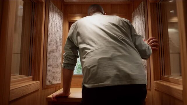 Medium shot focused on the interior details of a compact recording booth emphasizing ergonomic design and noise isolation technology in a small space.