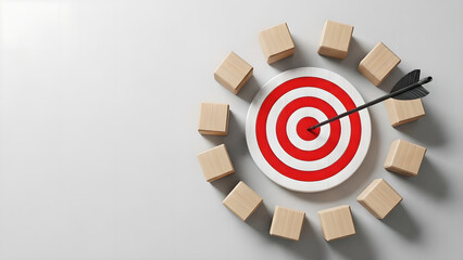 Bullseye Target Arrow Goal Achievement Wooden Blocks Copy Space