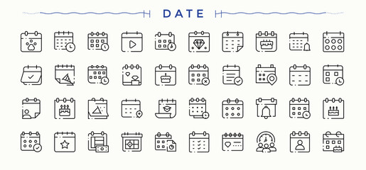 Date And Time icon set. Pictograms of calendar, alarm, schedule, stopwatch, timer. Vector illustration in modern line style. Stopwatch icon set.