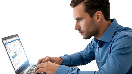 A person working diligently on a laptop, focused on data analysis
