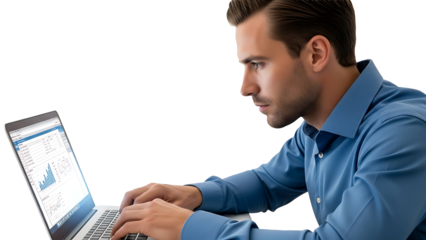 A person working diligently on a laptop, focused on data analysis