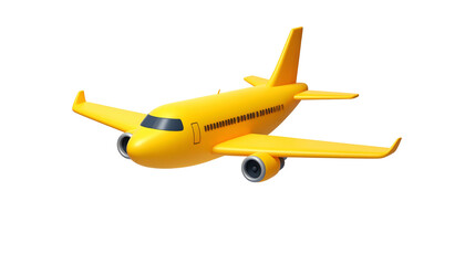 Bright yellow stylized airplane in flight against a stark black background