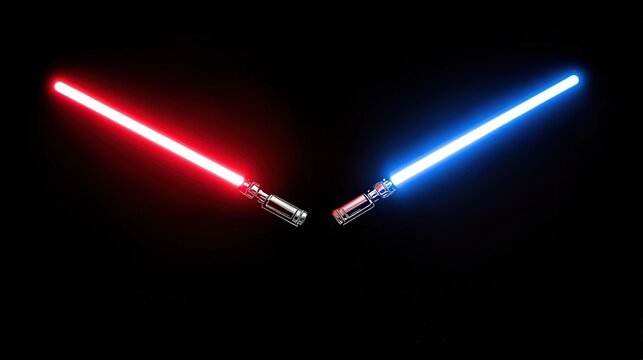 Red and Blue Light - Sabers on Black Background