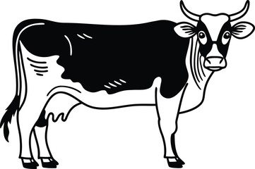 Cow Icon Silhouette in Details Vector Illustration  
