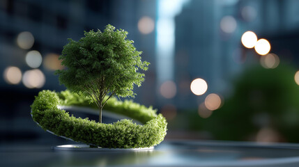 Green economy concept with circular system 3D render visualization sustainable development display environmental protection model eco friendly business growth