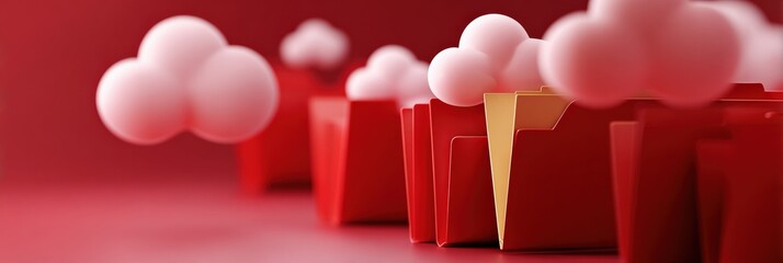 Abstract red composition with folders and floating spheres