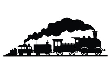 Steam train silhouette black and white transportation railroad locomotive journey travel vintage retro classic engine smoke puffing © Creative Graphic Des