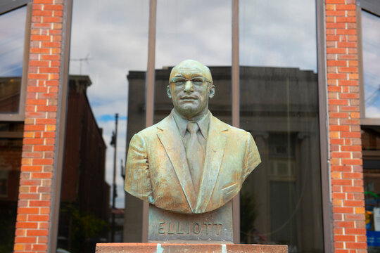 Lawrence "Larry" Elliott statue on Main Street in historic downtown Nashua, New Hampshire NH, USA.