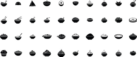 Food and drinks silhouette vector icons for menu, infographics, design elements etc.