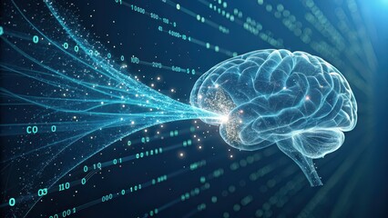 Glowing brain with data streams and digital connections