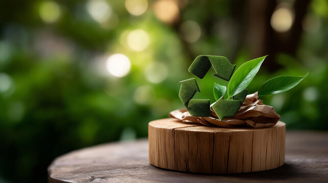 Circular economy concept on wood block recycle environment visualization reuse manufacturing system waste consumer resources sustainable development display defocused surface - Powered by Adobe