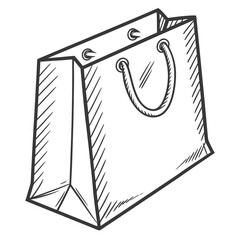 Illustration of a white shopping bag with white background.