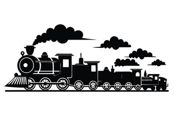 Vintage steam train locomotive black silhouette retro transportation railroad travel journey © Creative Graphic Des