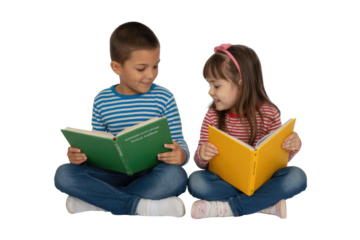 Two Children Reading Books Isolated