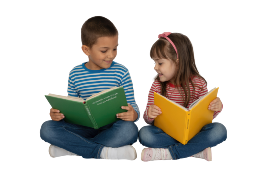 Two Children Reading Books Isolated - Powered by Adobe
